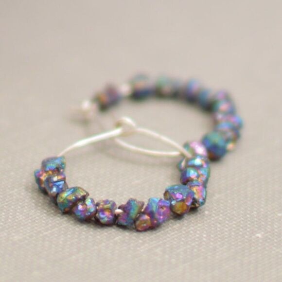 Druzy Nugget Beaded Hoop Earrings - Picture 1 of 4